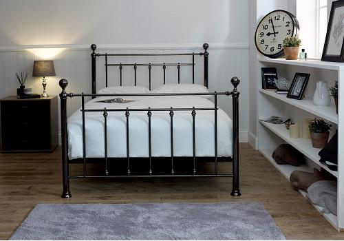 4ft6 Double Libby Black chrome nickel, crystal ball finish traditional metal bed frame bedstead 1